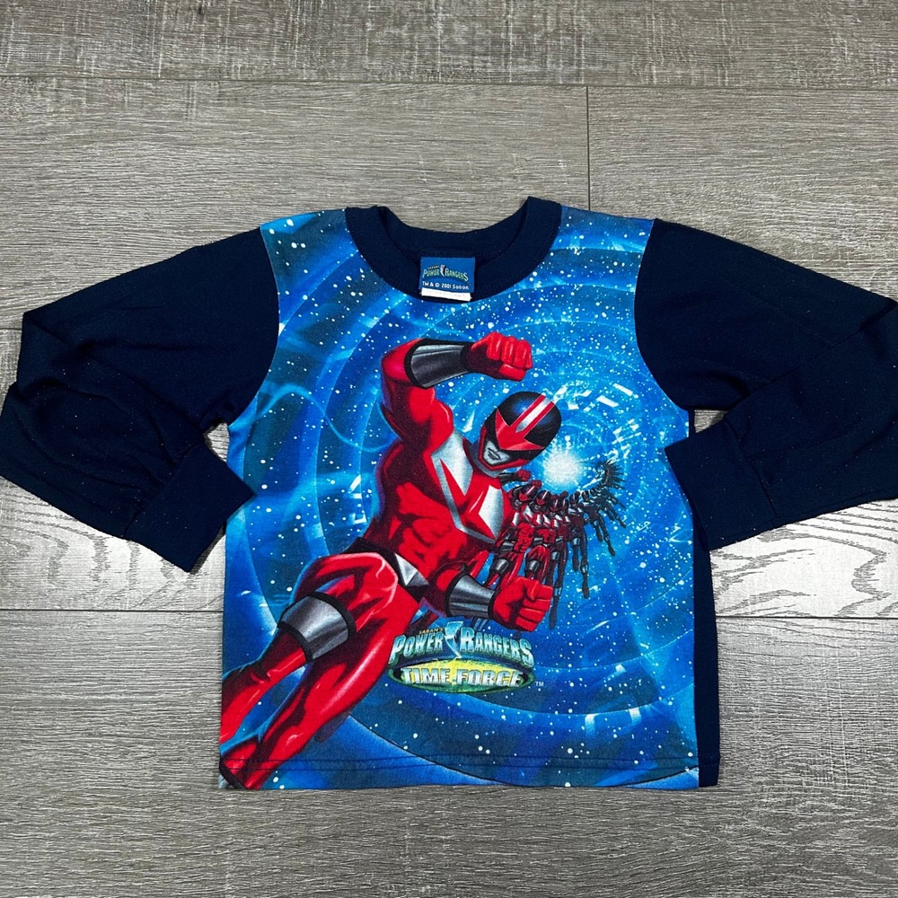 Vintage 2001 Power Rangers Time Force Red Ranger Long Sleeve Shirt Boys Size 7